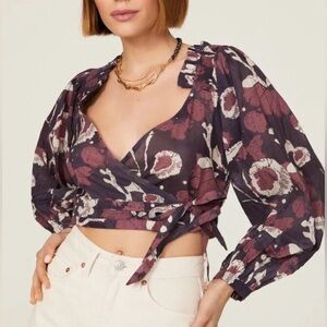 Free People Cleobella Valencia Wrap Top Purple Motif Size Medium New With Tags